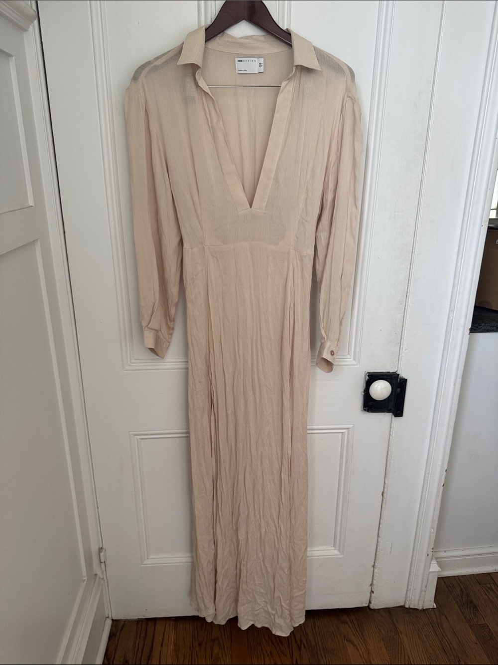 ASOS DESIGN maxi beach shirt dress in natural